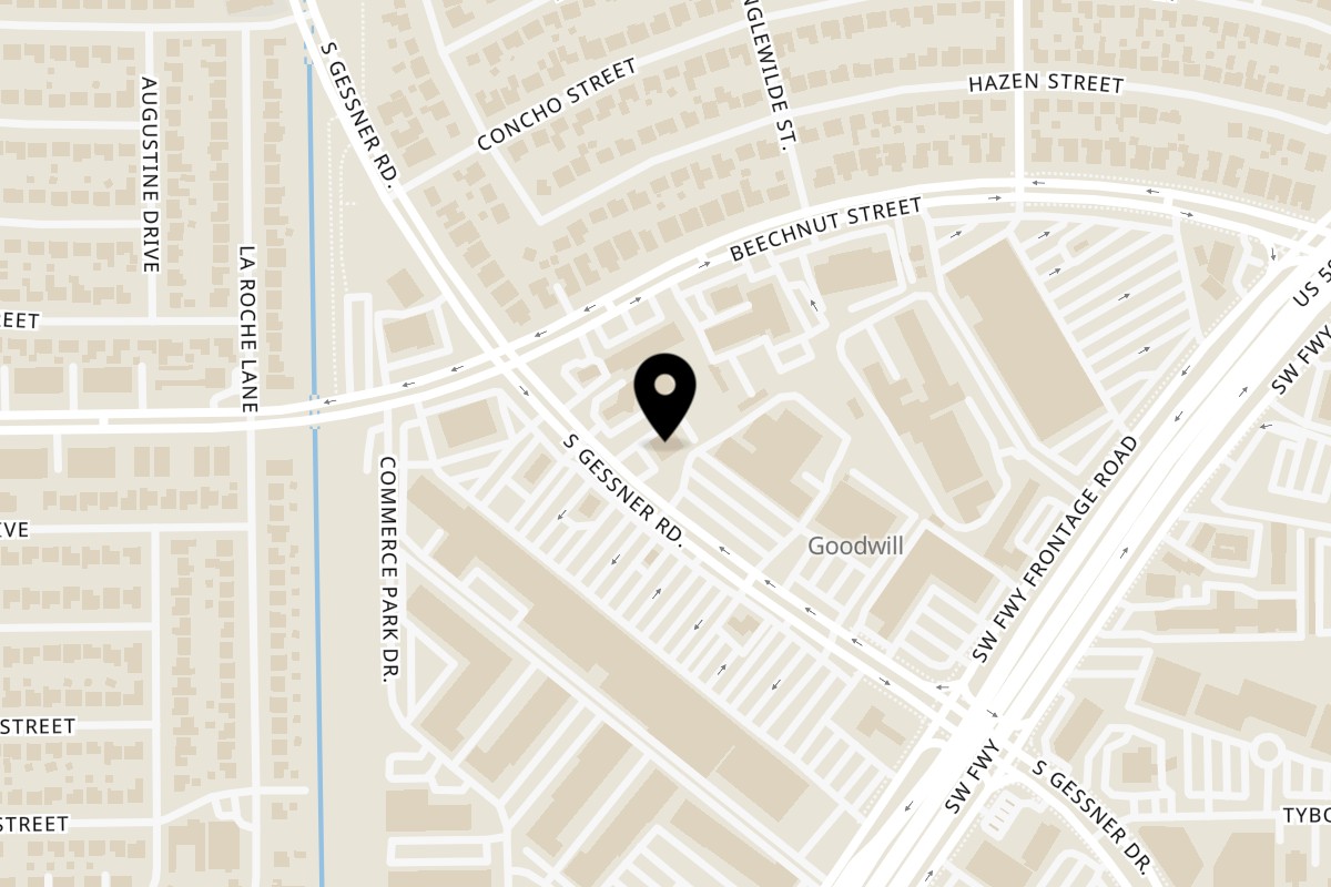 Map showing the location of Taquerias Arandas South Gessner on 8111 S Gessner Rd in Houston