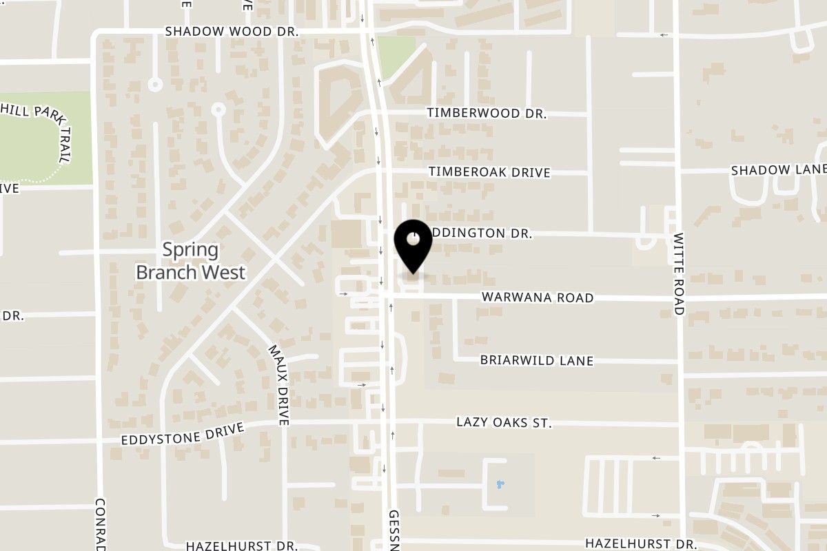Map showing the location of Taquerias Arandas Gessner Road on 1630 Gessner Rd in Houston